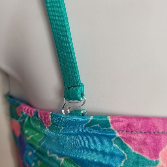 VINTAGE 90s one piece swimsuit florescent floral print‎ with detachable straps M - Picture 6 of 14
